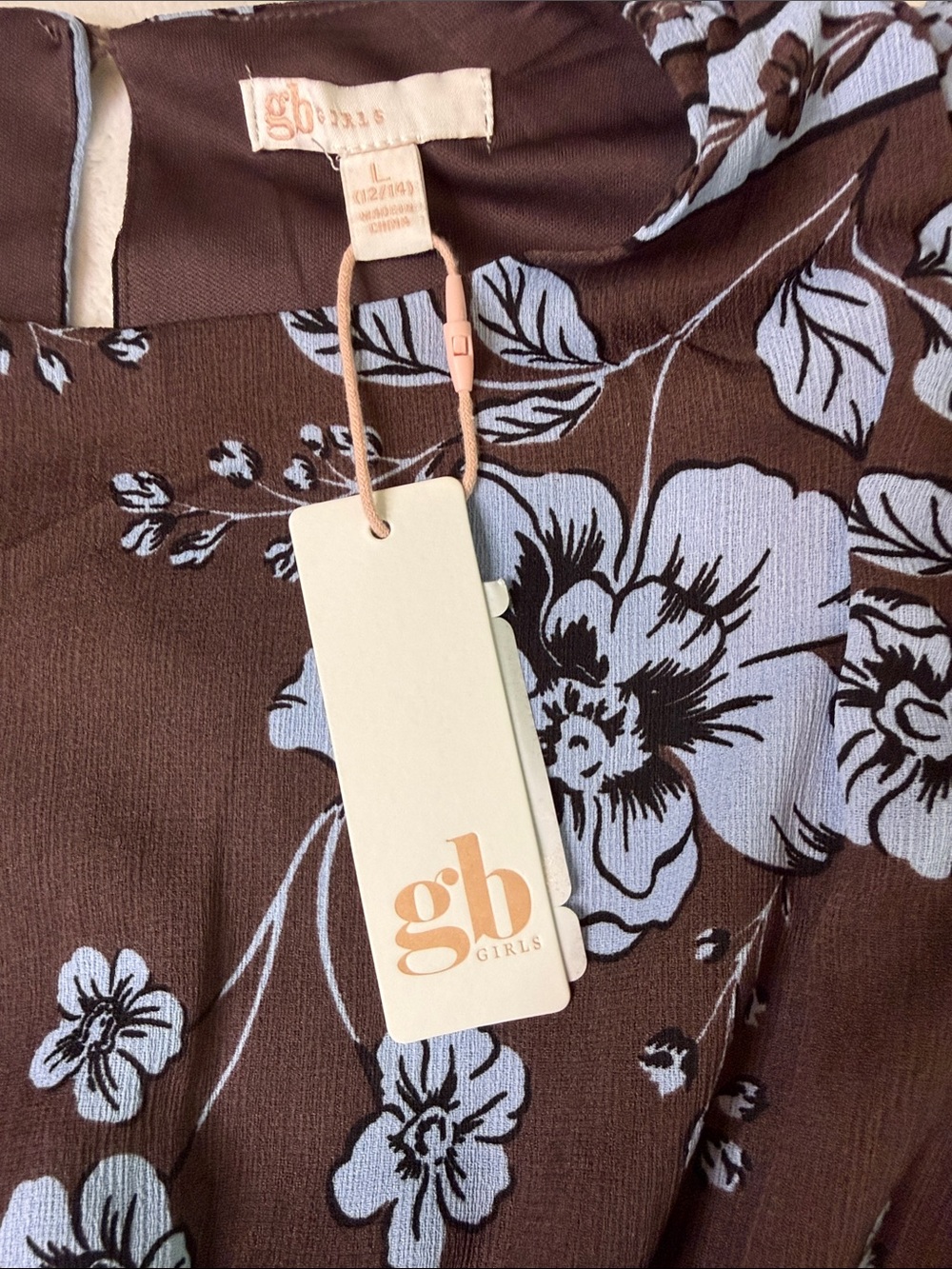 GB girls Brown Dress with Blue Floral Print - Picture 3 of 7